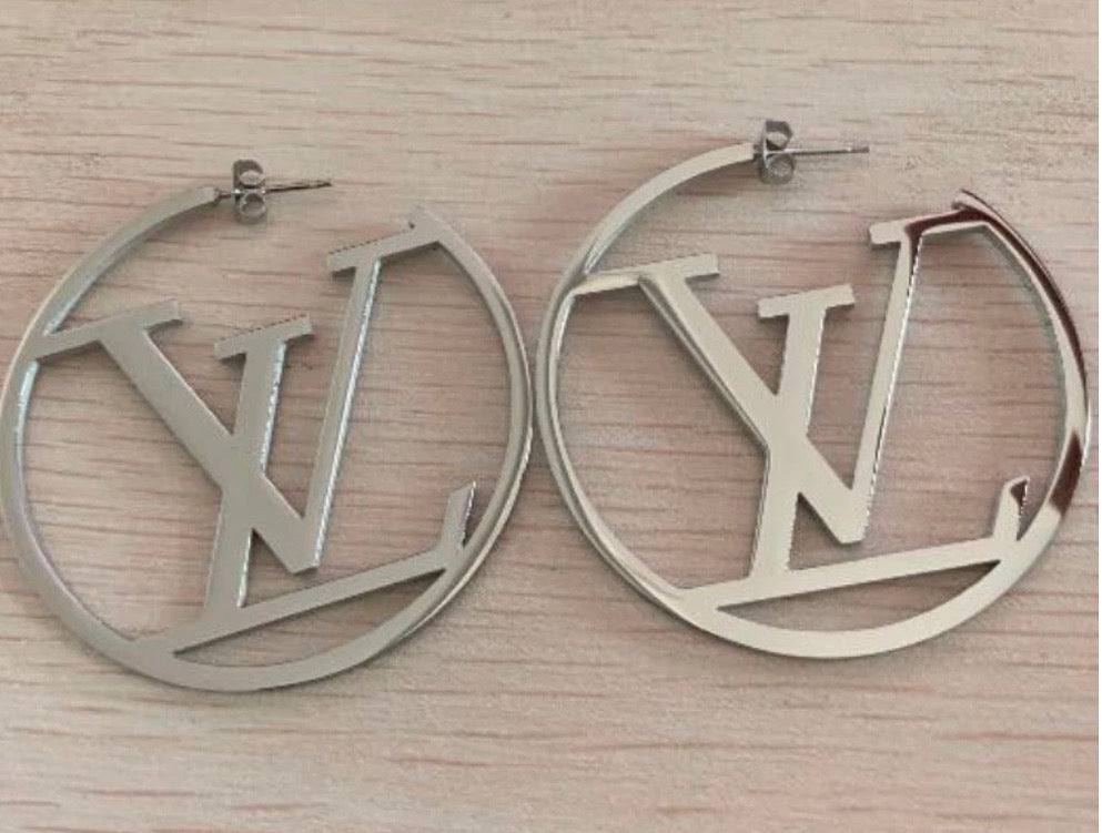 L v silver stainless steel earrings
