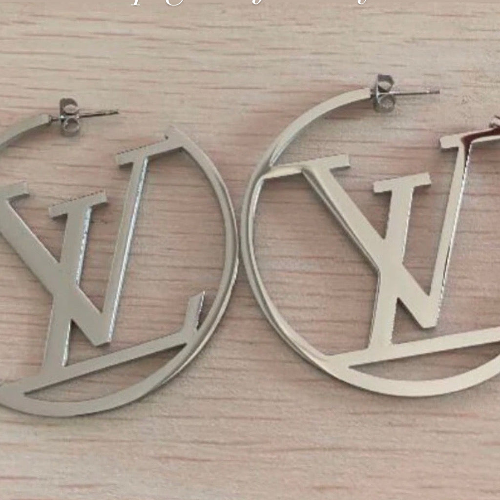 L v silver stainless steel earrings