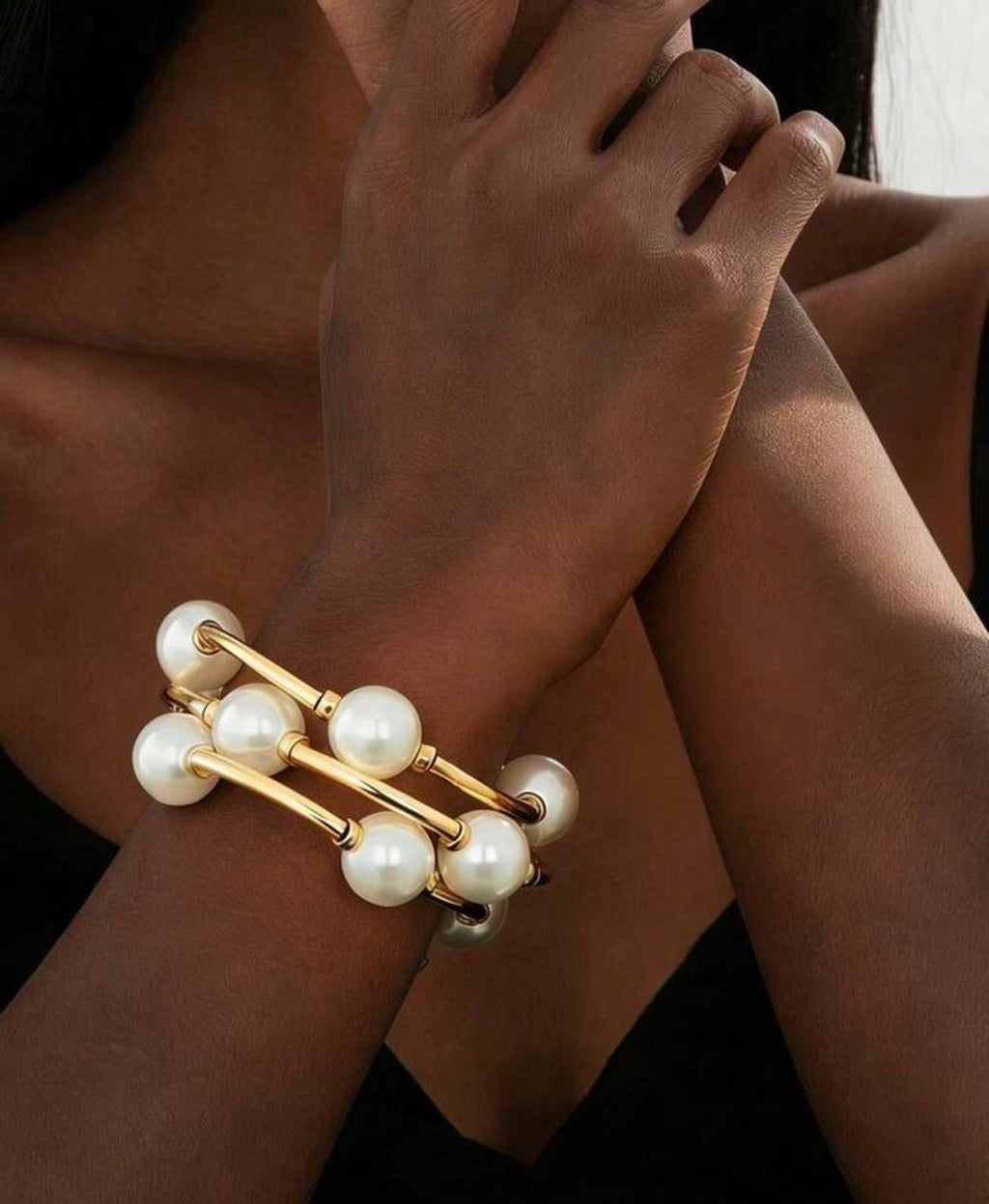 Vintage chunky pearl and gold bracelet set